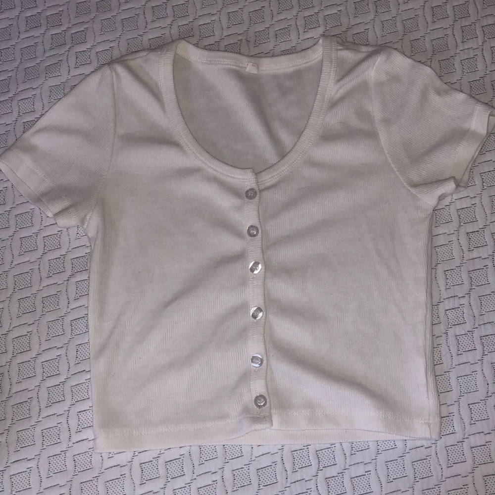 White Crop Button Down